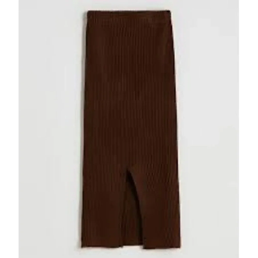 Modern Citizen Brown Ribbed Knit Midi Skirt Front Slit Wool Blend Medium